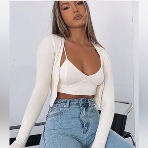 White Fox Boutique ‘Who We Are Two Piece Crop’ in Butter. Size S.